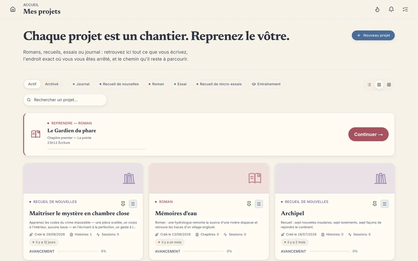 Vos projets en un coup d'œil : tout ce que vous écrivez, réuni au même endroit.