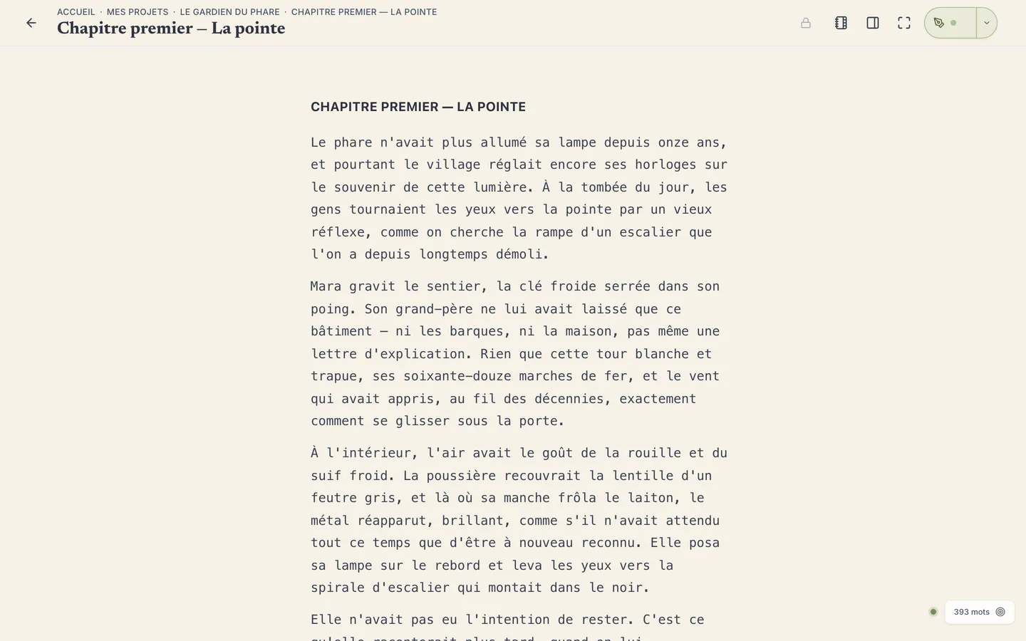 L'éditeur de pratique : une page sans distraction qui s'adapte à l'étape où vous en êtes.