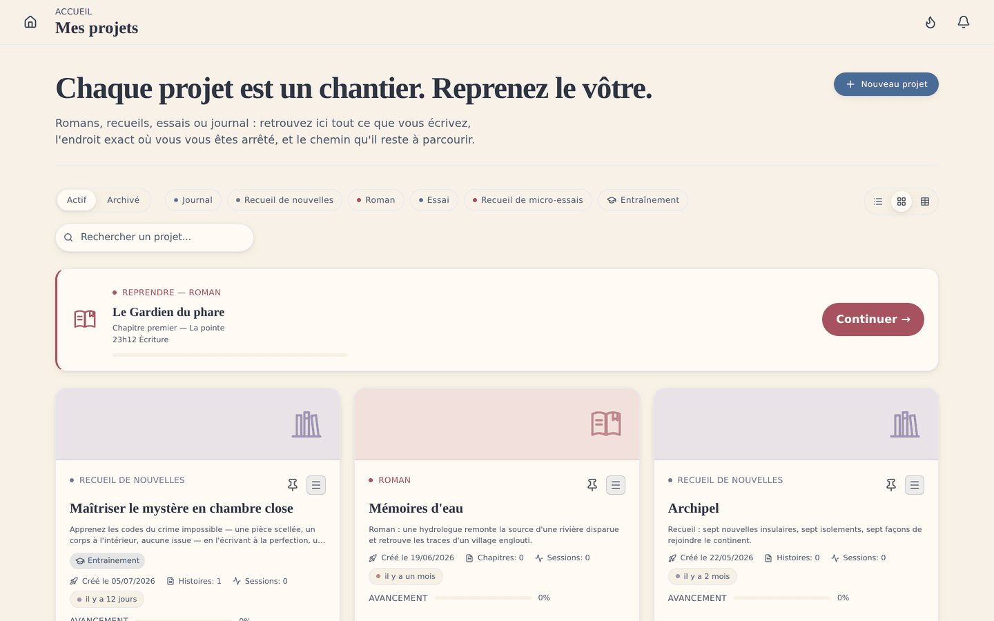 Vos projets en un coup d'œil : tout ce que vous écrivez, réuni au même endroit.