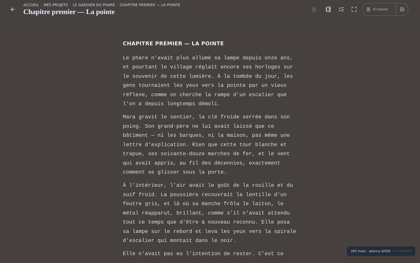 L'éditeur de pratique : une page sans distraction qui s'adapte à l'étape où vous en êtes.