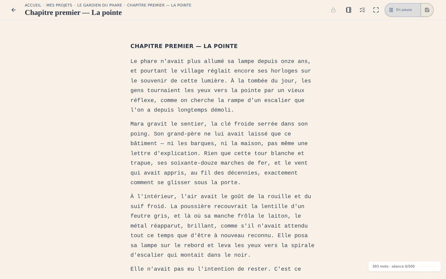 L'éditeur de pratique : une page sans distraction qui s'adapte à l'étape où vous en êtes.