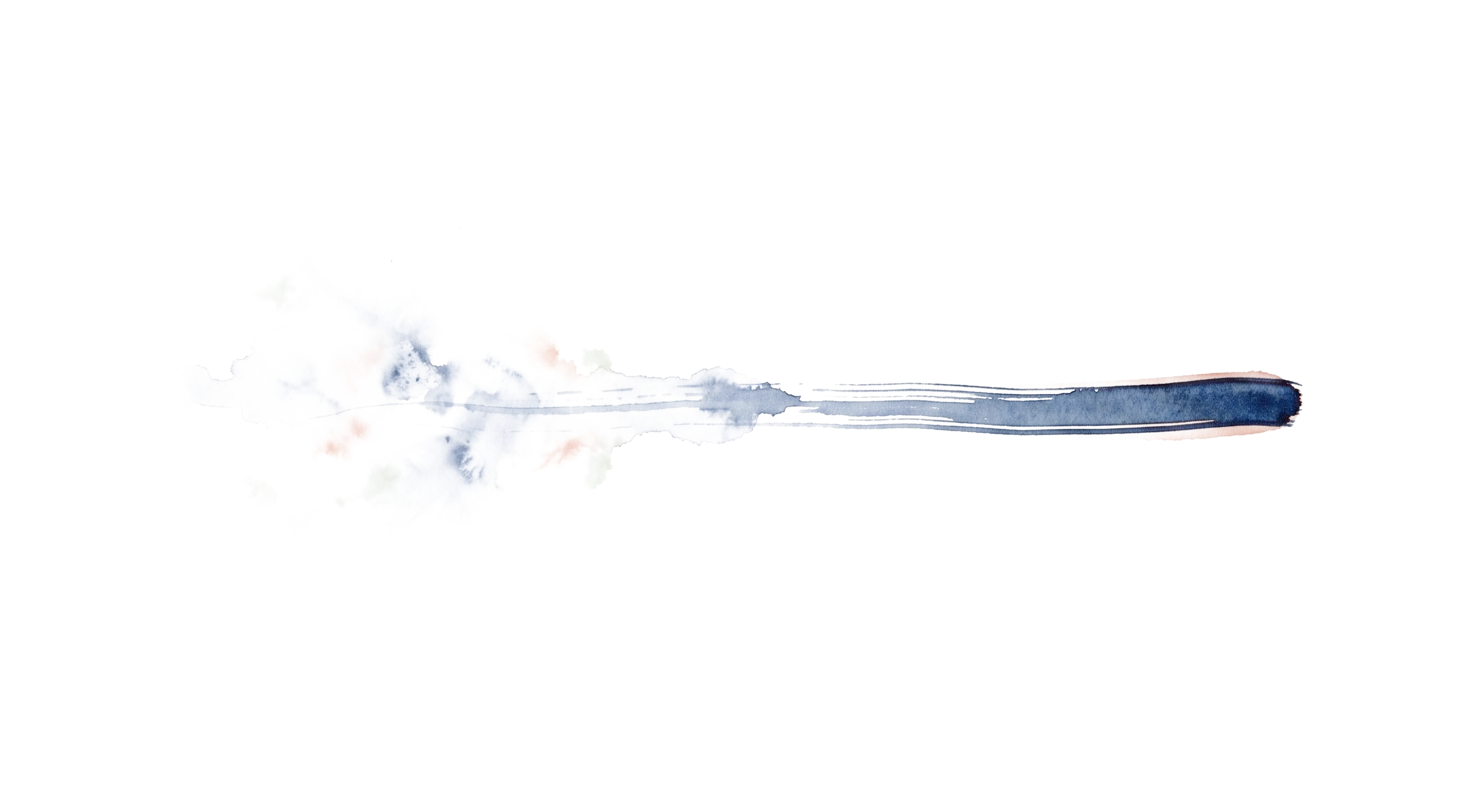 Ink-and-watercolor illustration of a single horizontal brushstroke, crisp on the right, dissolving into color mist toward the left